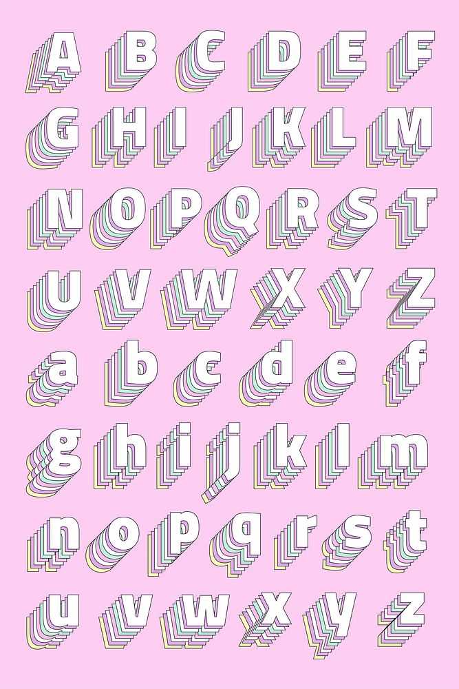 Layered pastel vector alphabet set typography