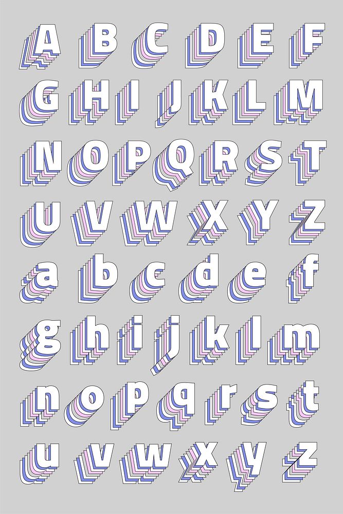Layered pastel alphabet vector letter case set