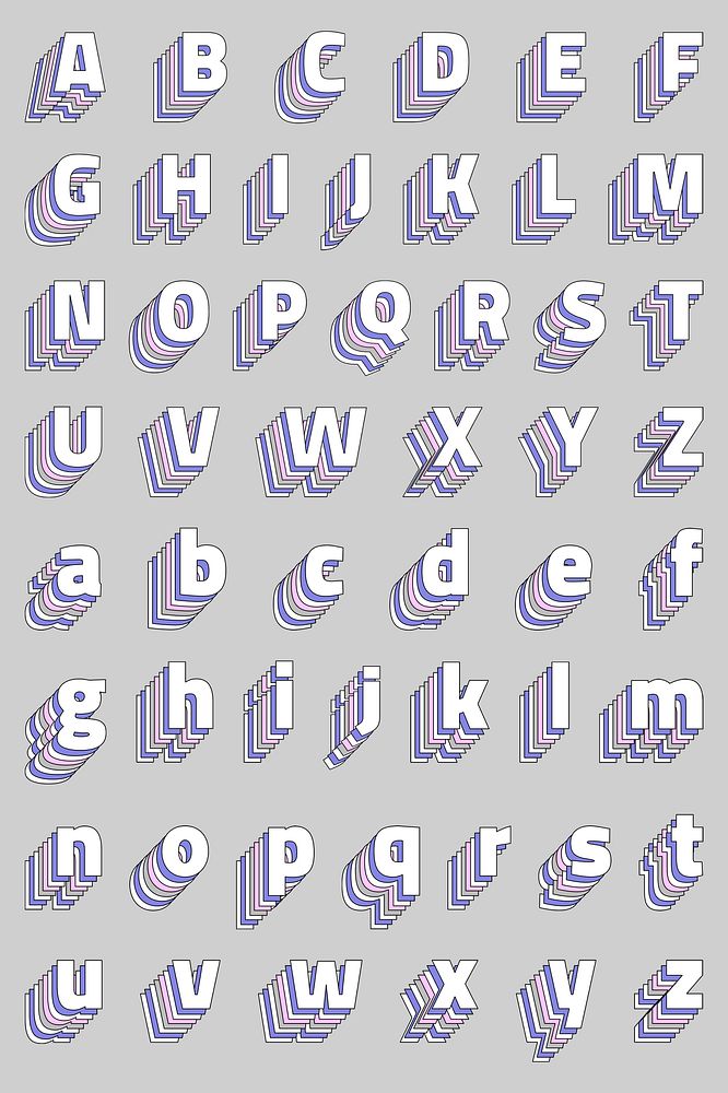 Layered letter case alphabet psd set typography
