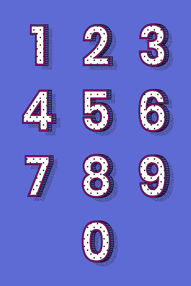 Isometric halftone font numbers 0-9 psd on blue