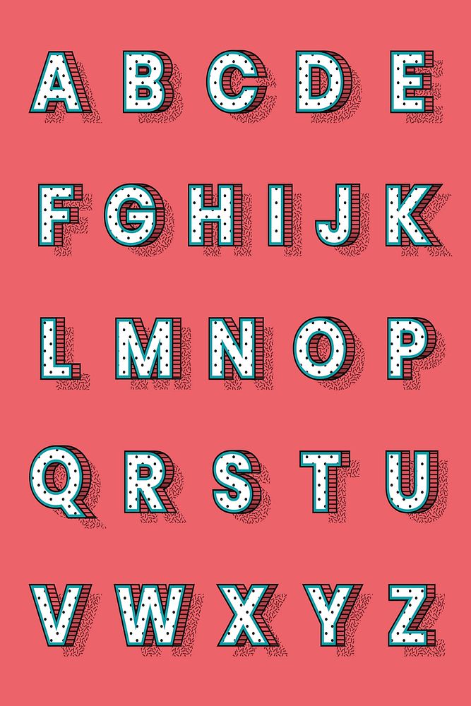 3D alphabet isometric halftone style typography