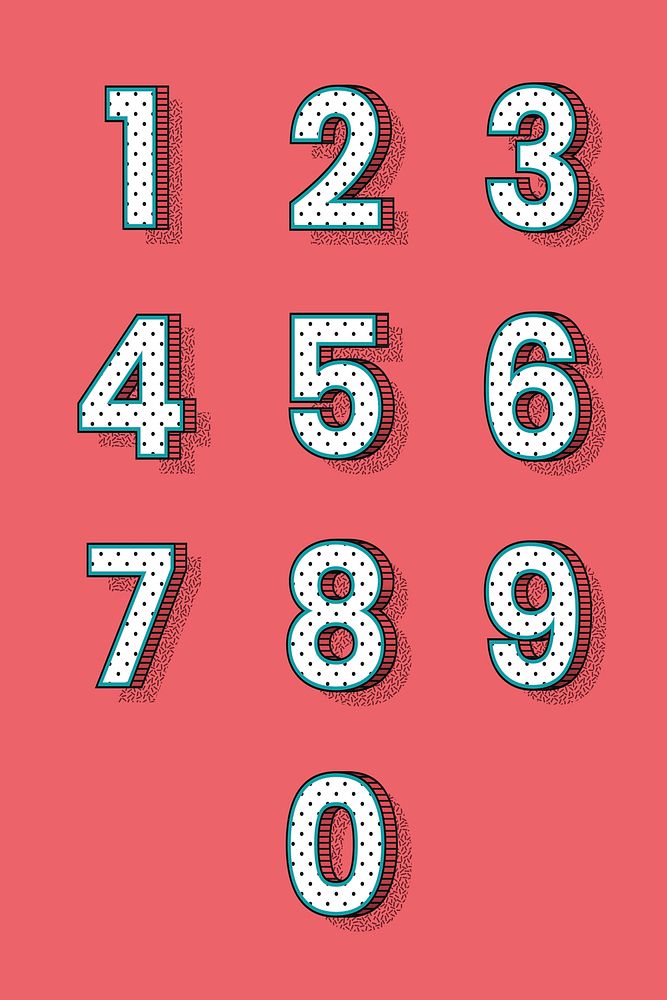Isometric halftone font numbers 0-9 on red