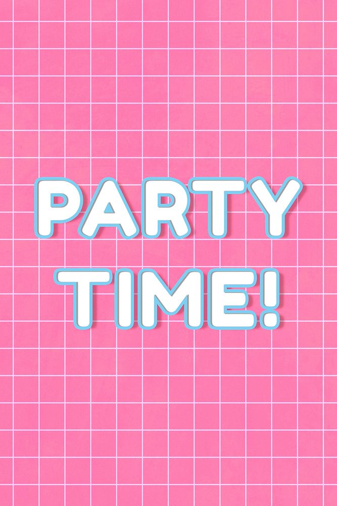 Neon miami 80&rsquo;s party time! bold typography on grid background