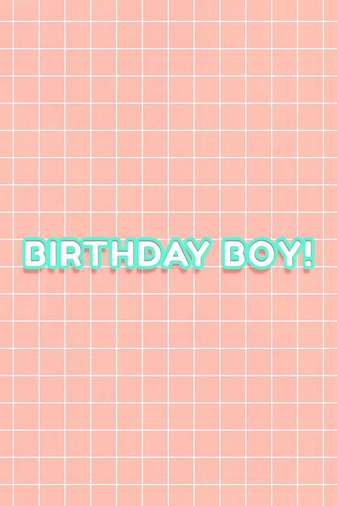Neon miami 80&rsquo;s birthday boy! png word outline typography on grid background