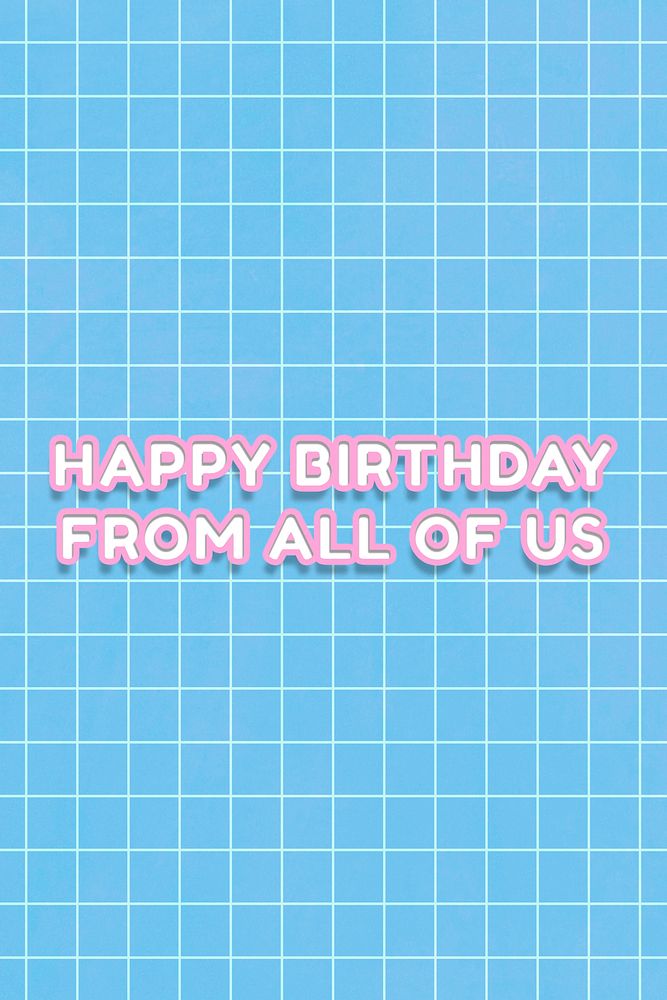 Miami 80&rsquo;s neon happy birthday from all of us boldface outline typography on grid 