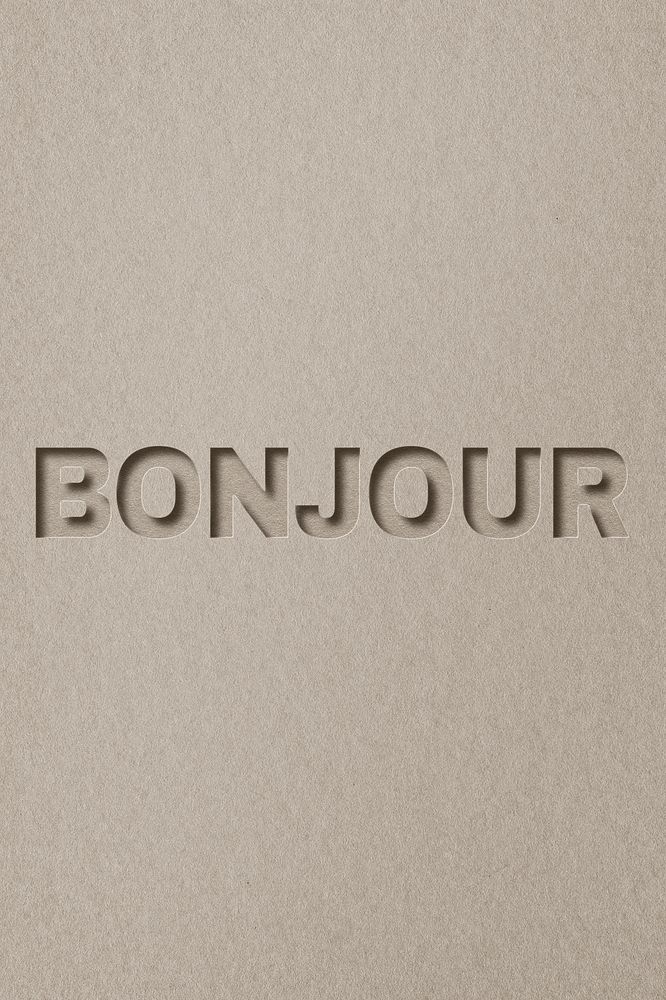 Paper cut Bonjour lettering font typography