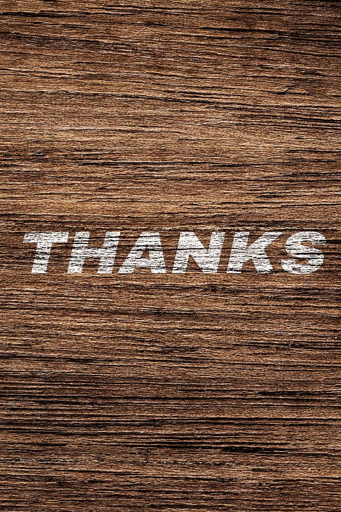 Thanks text typography brown wood texture