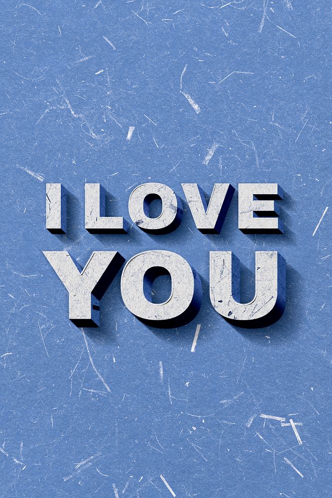3D I Love You blue text paper font typography