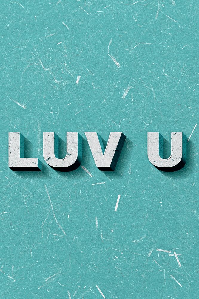 Luv U mint green 3D vintage quote on paper texture