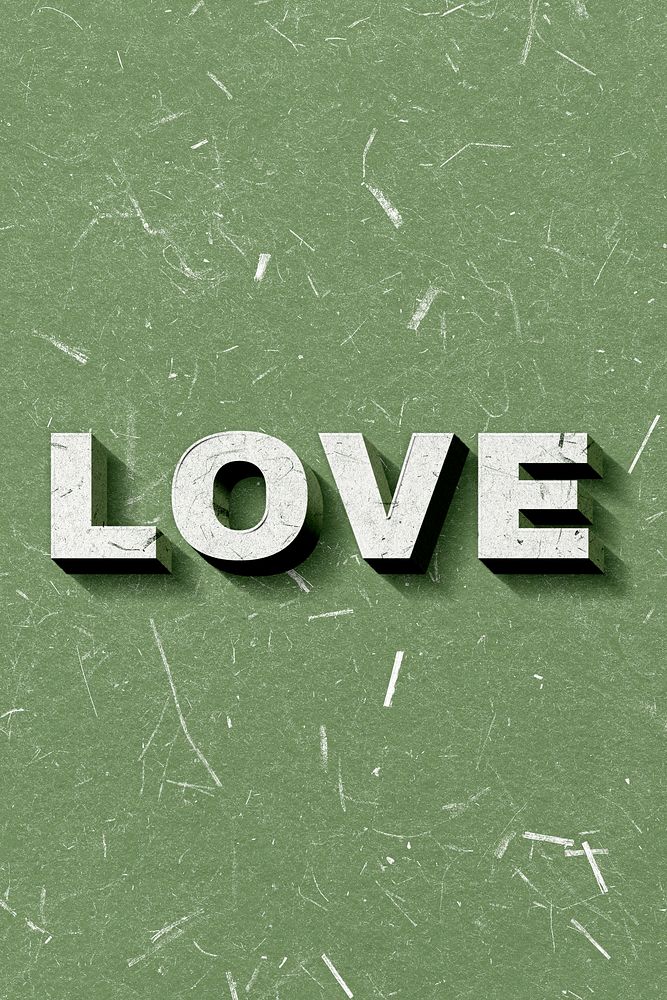 Green Love 3D vintage word on paper texture