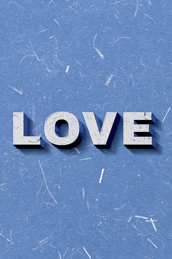 Blue Love 3D vintage word on paper texture