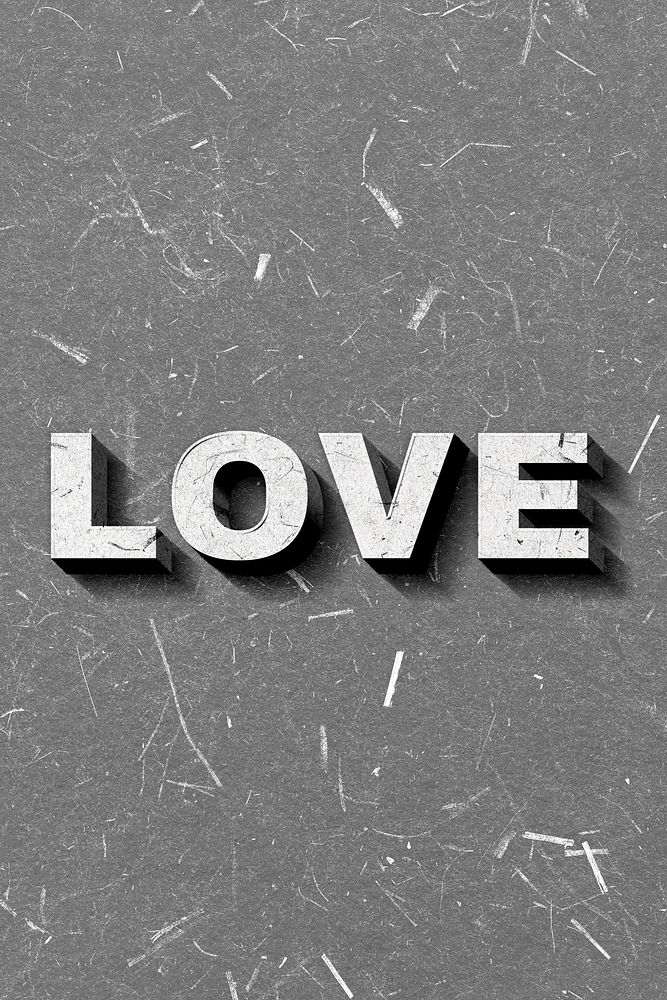 Gray Love 3D vintage word on paper texture