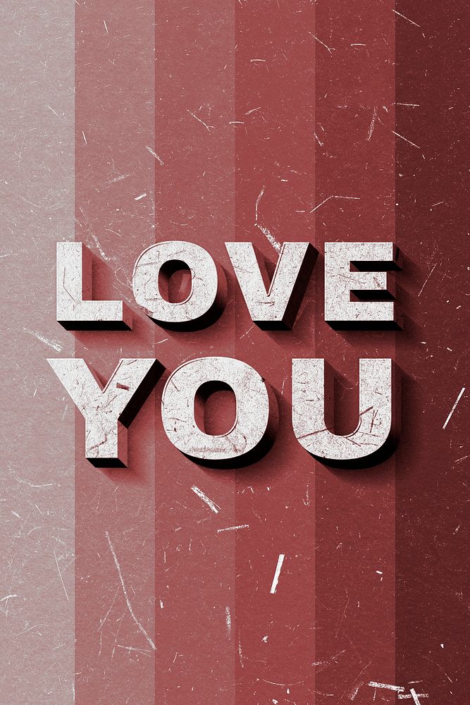 Red Love You 3D quote paper texture font typography