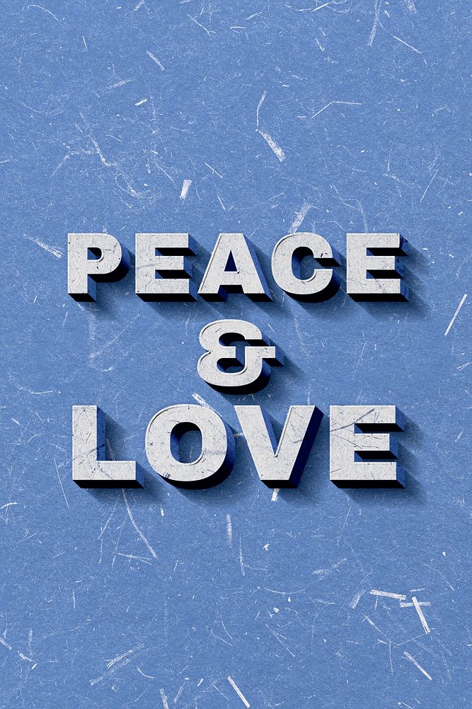 Peace & Love blue 3D vintage quote on paper texture