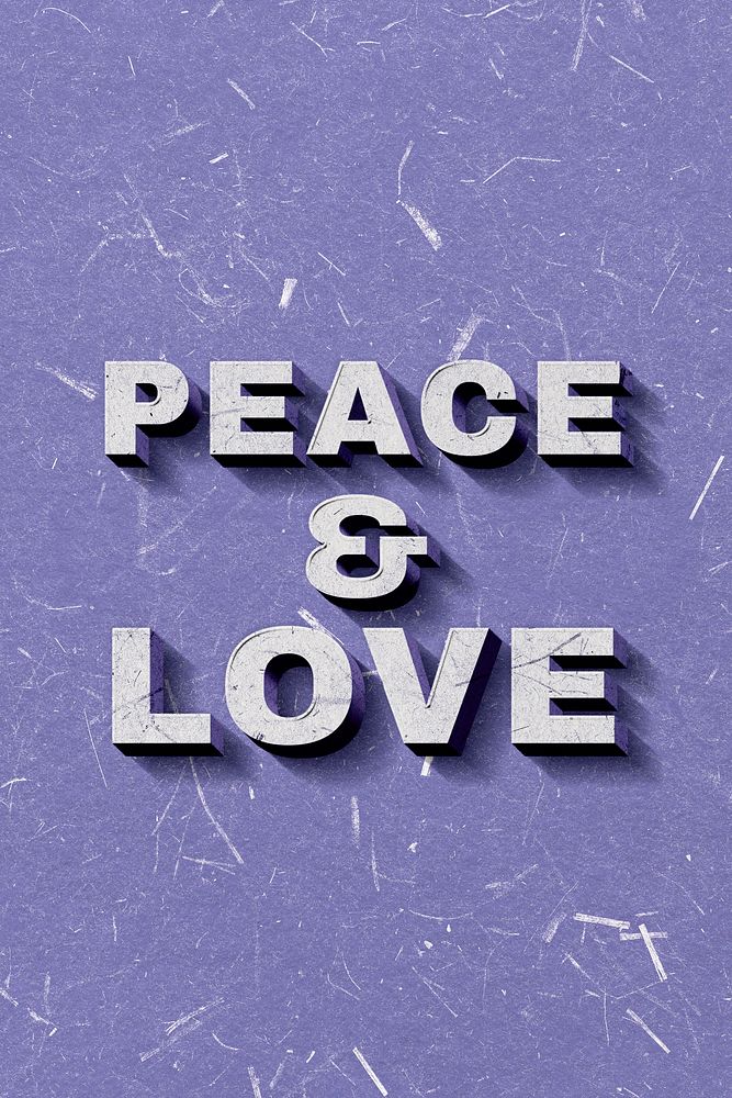 Peace & Love purple 3D vintage quote on paper texture