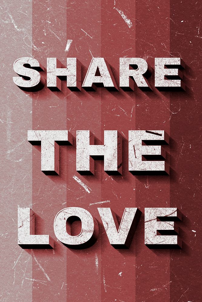 Red Share the Love 3D vintage quote on paper texture