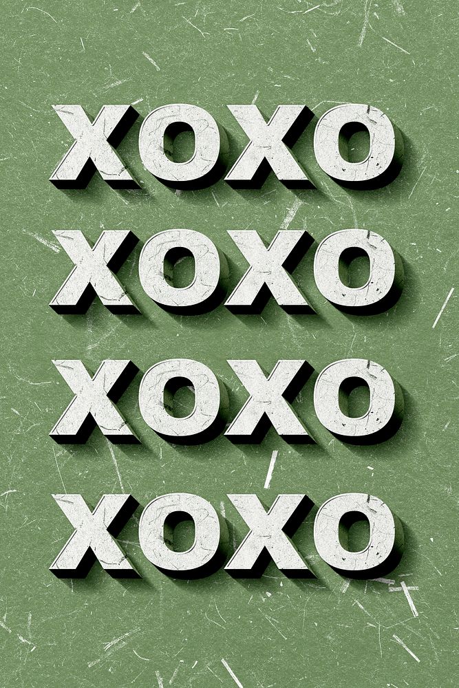 3D Xoxo green text paper font typography