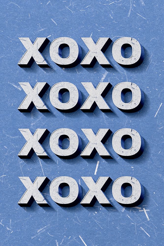 3D Xoxo blue text paper font typography
