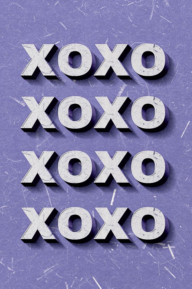 3D Xoxo purple text paper font typography