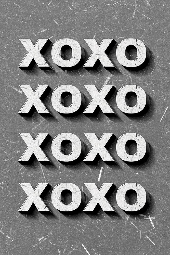 3D Xoxo gray text paper font typography