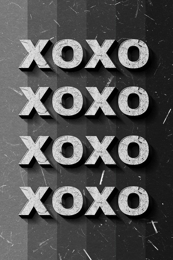 3D Xoxo grayscale text paper font typography