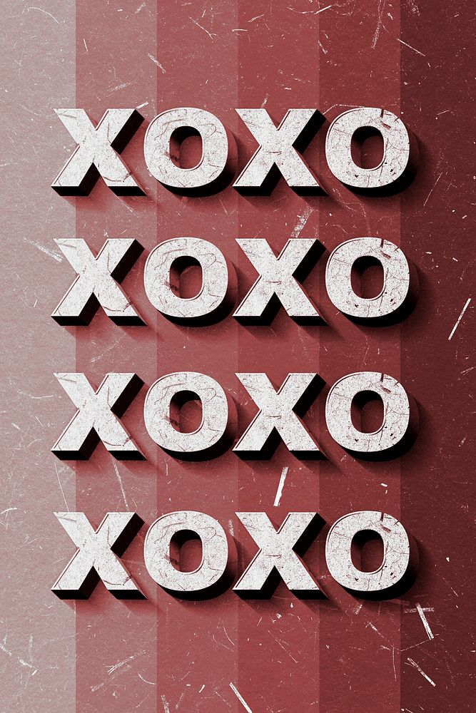 3D Xoxo red gradient text paper font typography