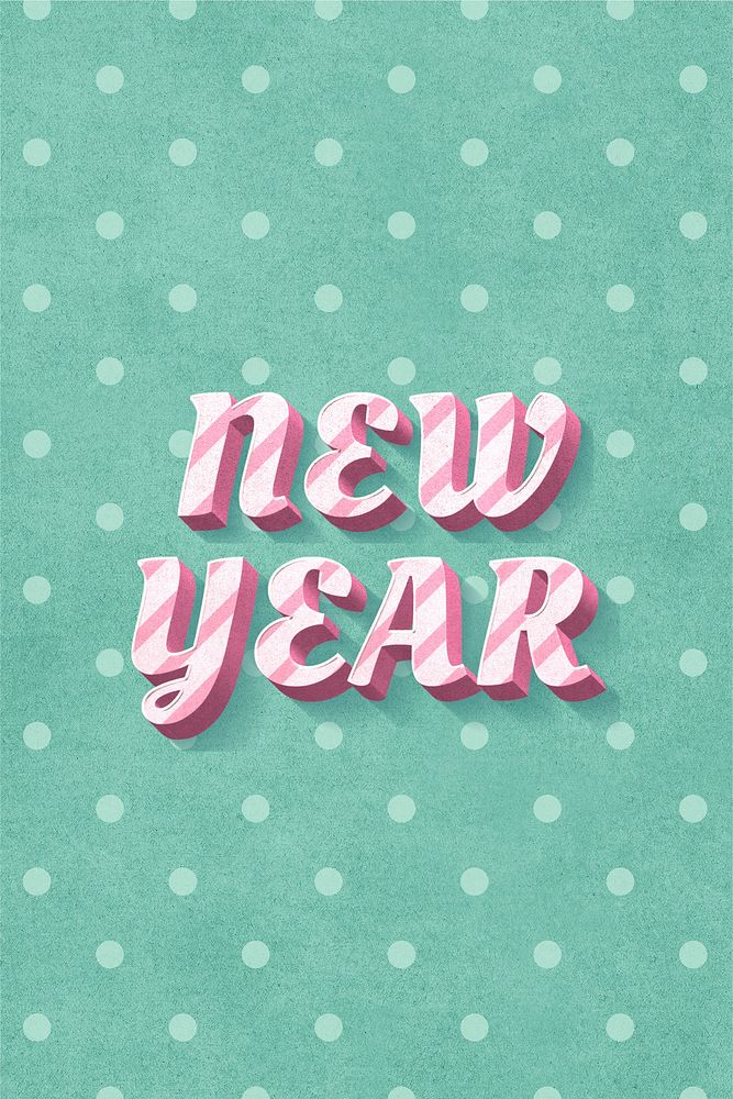 New year text 3d vintage typography polka dot background