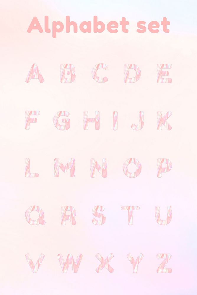 Alphabet psd holographic pastel orange typography set