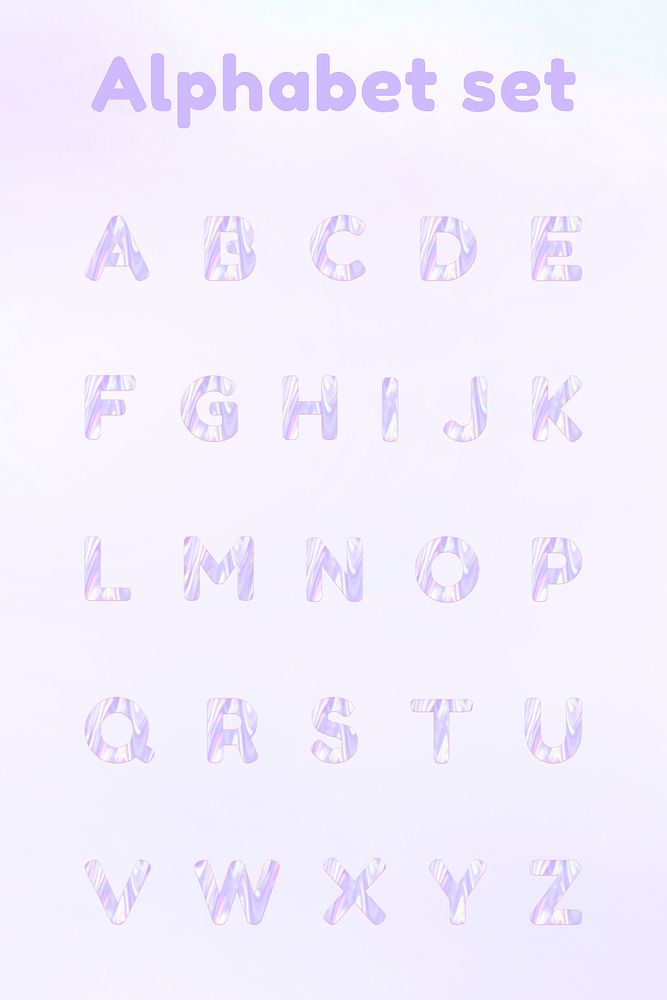 Holographic pastel psd English alphabet set