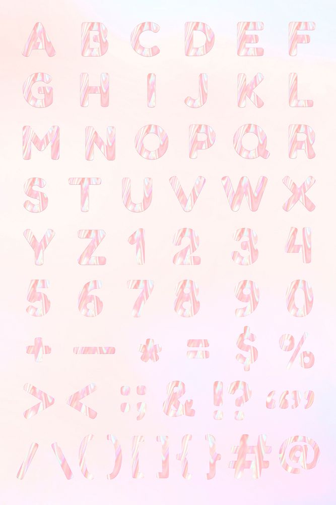 Letters numbers symbols psd holographic gradient pastel collection