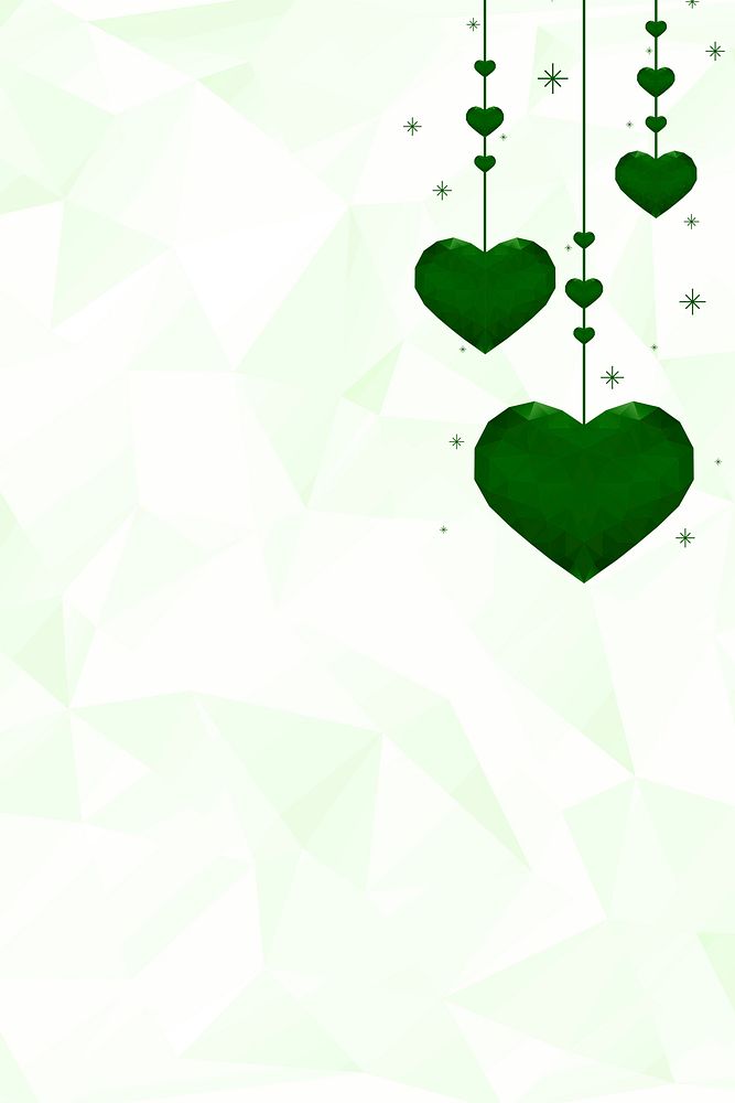 Hanging green hearts background vector prism pattern
