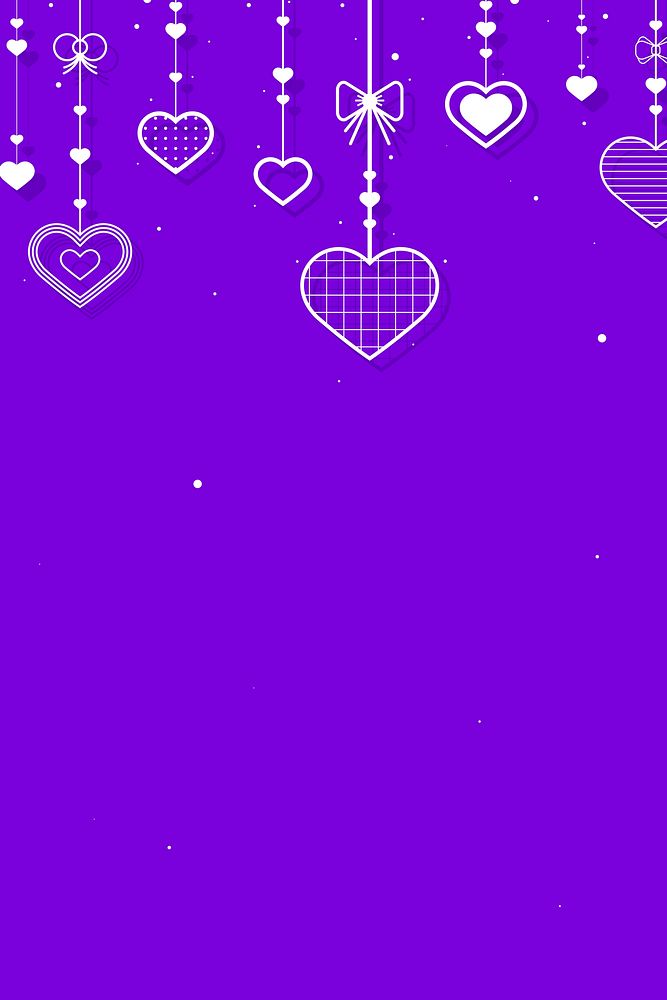 Hanging hearts purple background vector