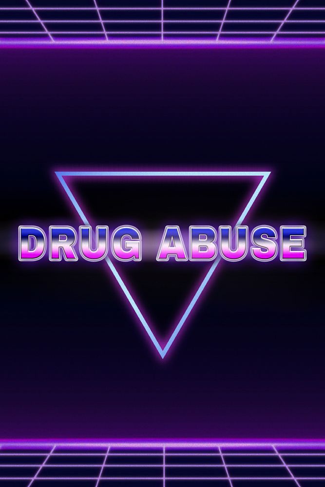 Drug abuse retro style word on futuristic background