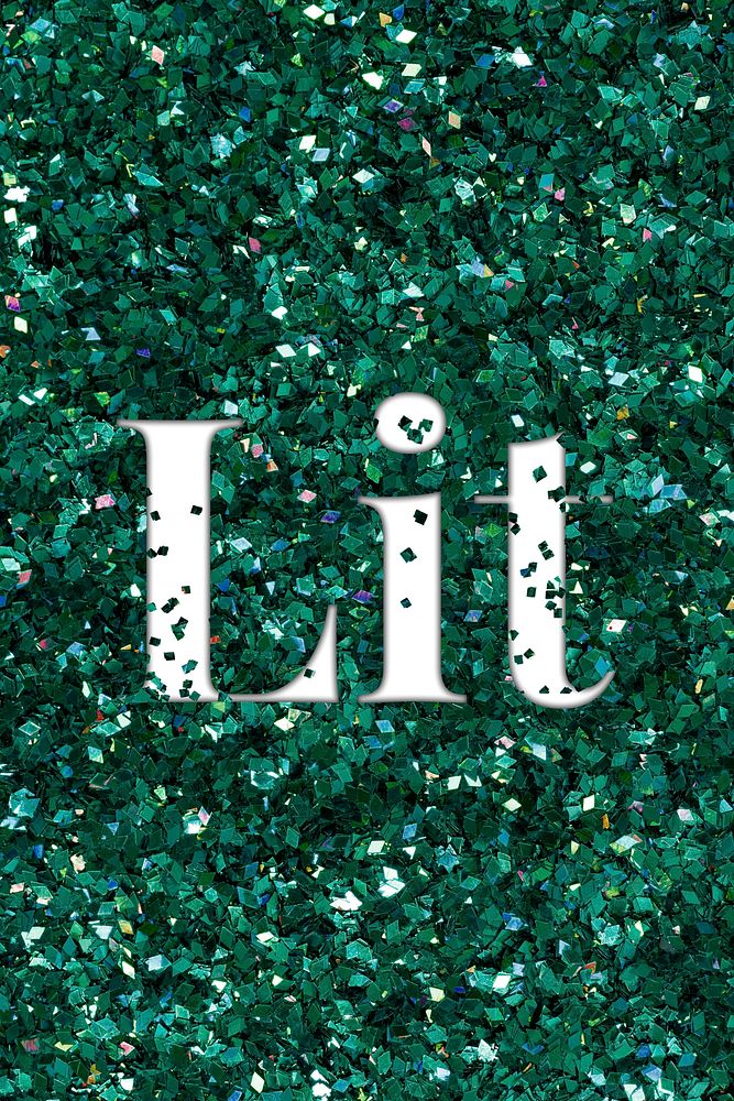 Lit glittery green word typography