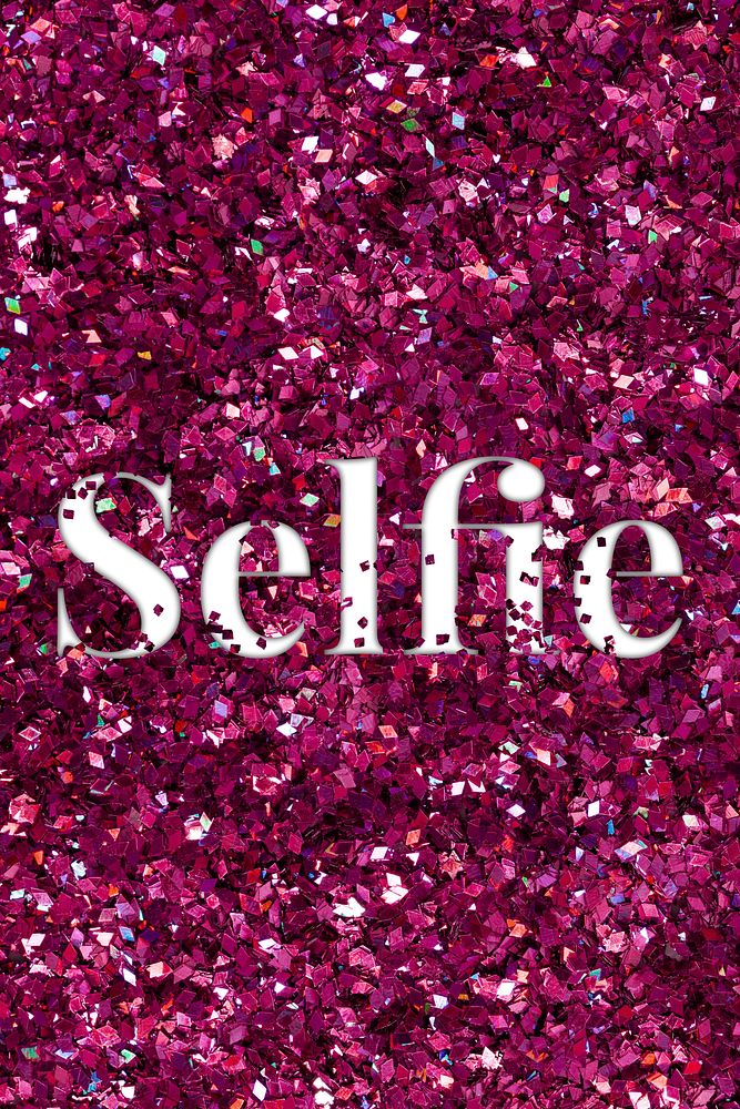 Selfie glittery pink typography word