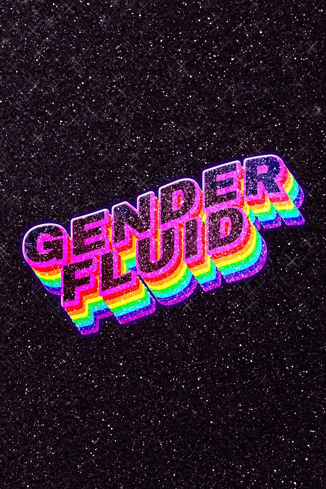 Gender fluid 3D rainbow word typography