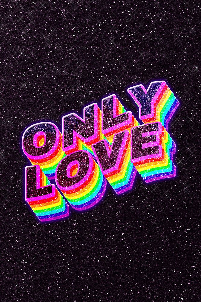 Only love word rainbow lettering