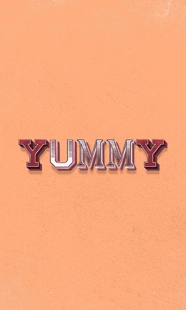 3D word yummy vintage typography