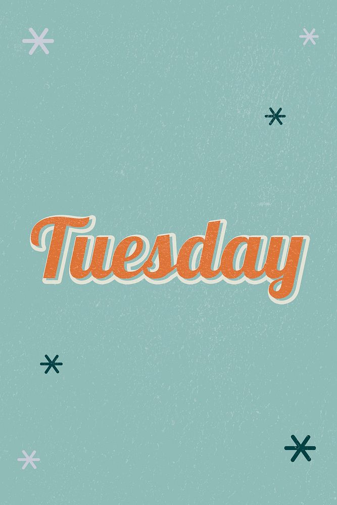 Tuesday retro word typography on a green background
