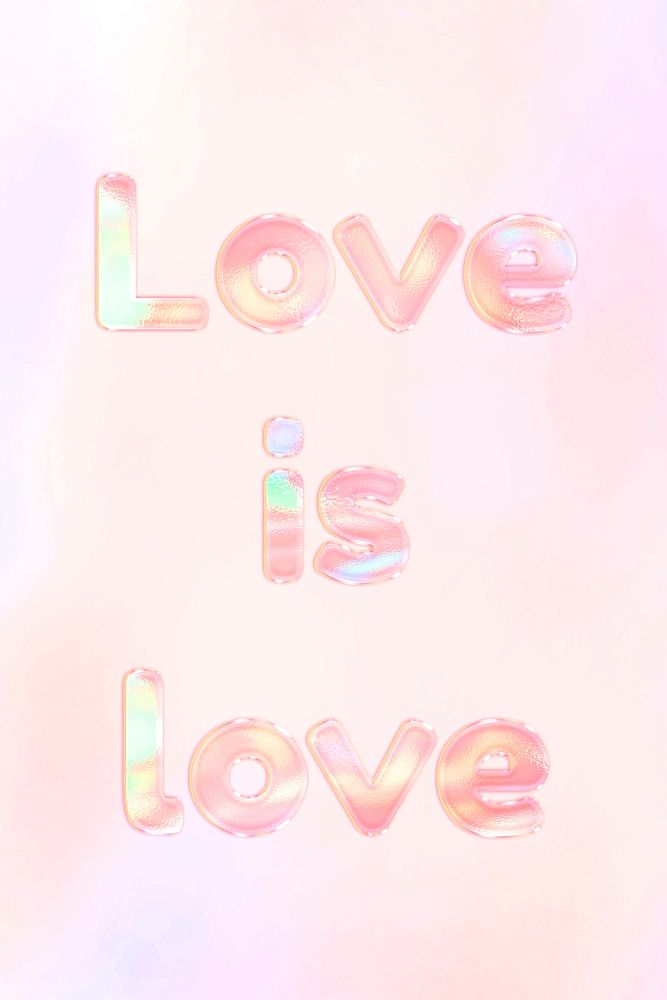 Pastel love is love lettering word art holographic typography