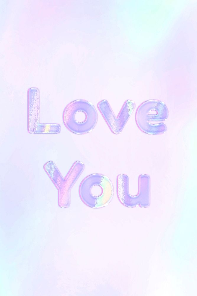 Cute love you lettering purple gradient holographic pastel typography