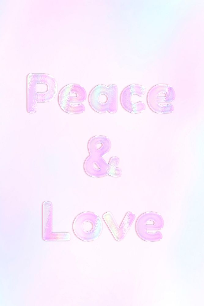Peace & love pastel gradient shiny holographic text