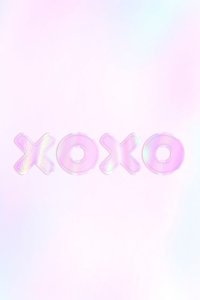 XOXO lettering holographic word art pastel gradient typography