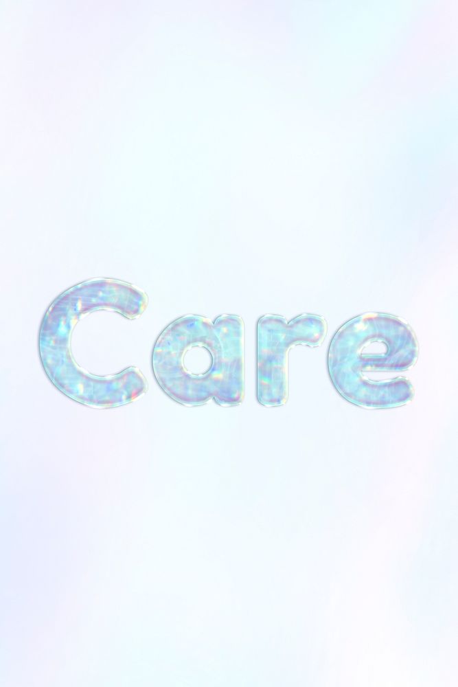Care lettering holographic word art pastel gradient typography