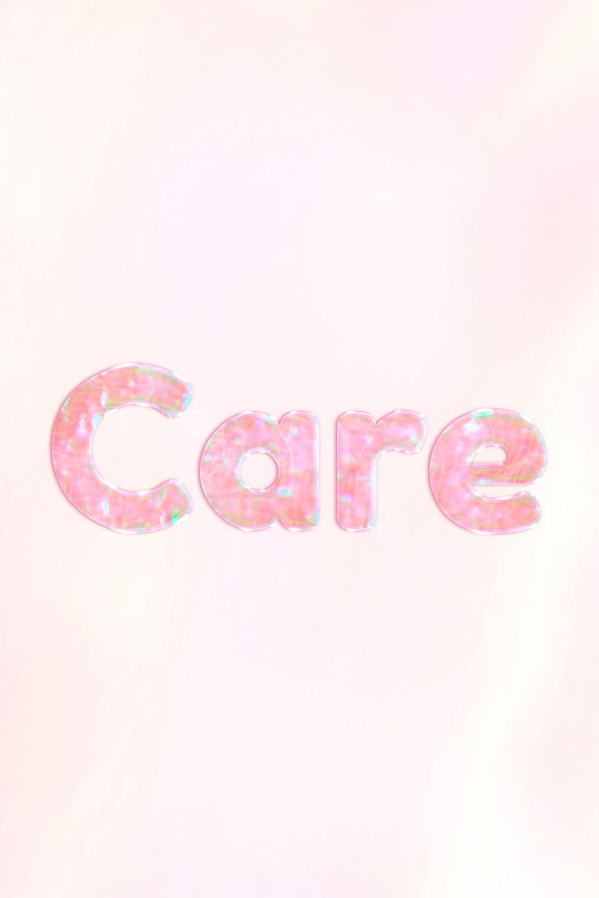 Holographic pastel typography care text