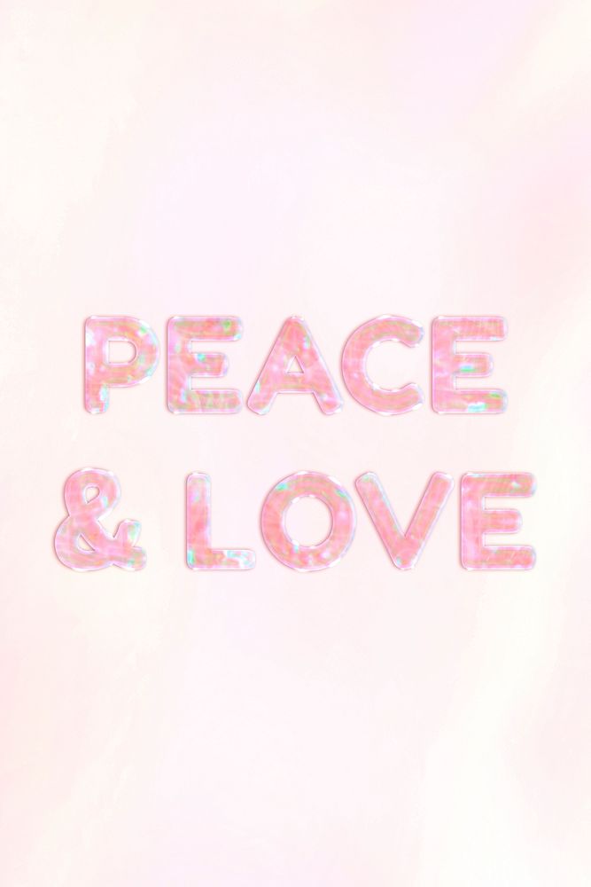 Peace & love lettering holographic effect pastel gradient typography