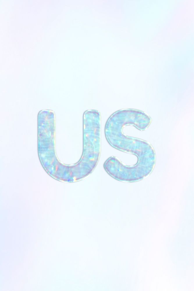 Holographic us word lettering pastel shiny typography