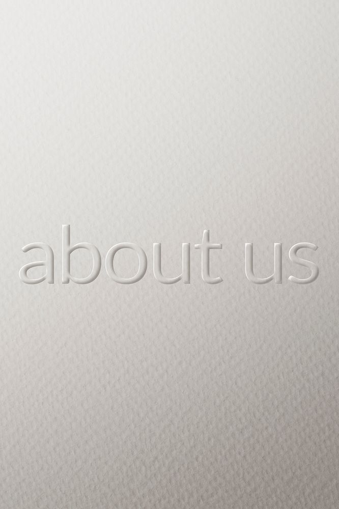 About us embossed text white paper background