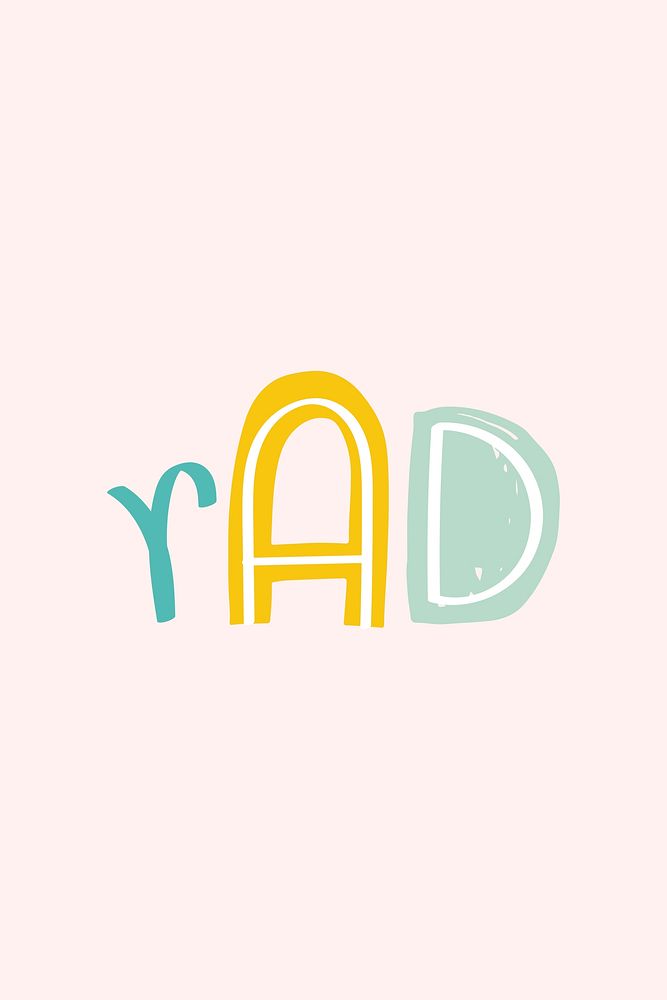 Rad word psd doodle font colorful handwritten