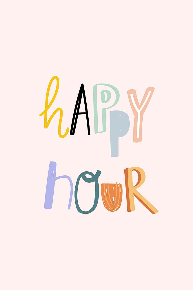 Doodle font happy hour typography hand drawn